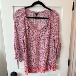 Talbots Pink and White Smocked 3/4 Sleeve Blouse